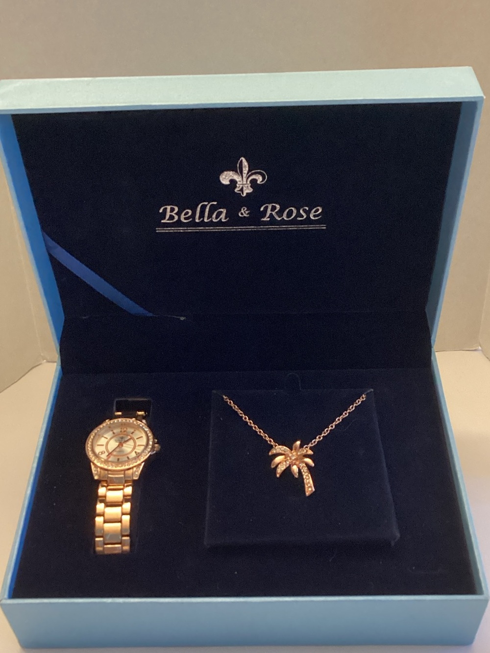 Bella & Rose Boxed Watch with Palm Tree Necklace